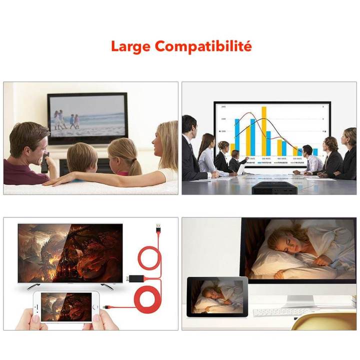 Adaptateur HDMI HDTV Câble 2 mètres Pour iPhone iPad 1080p 4k